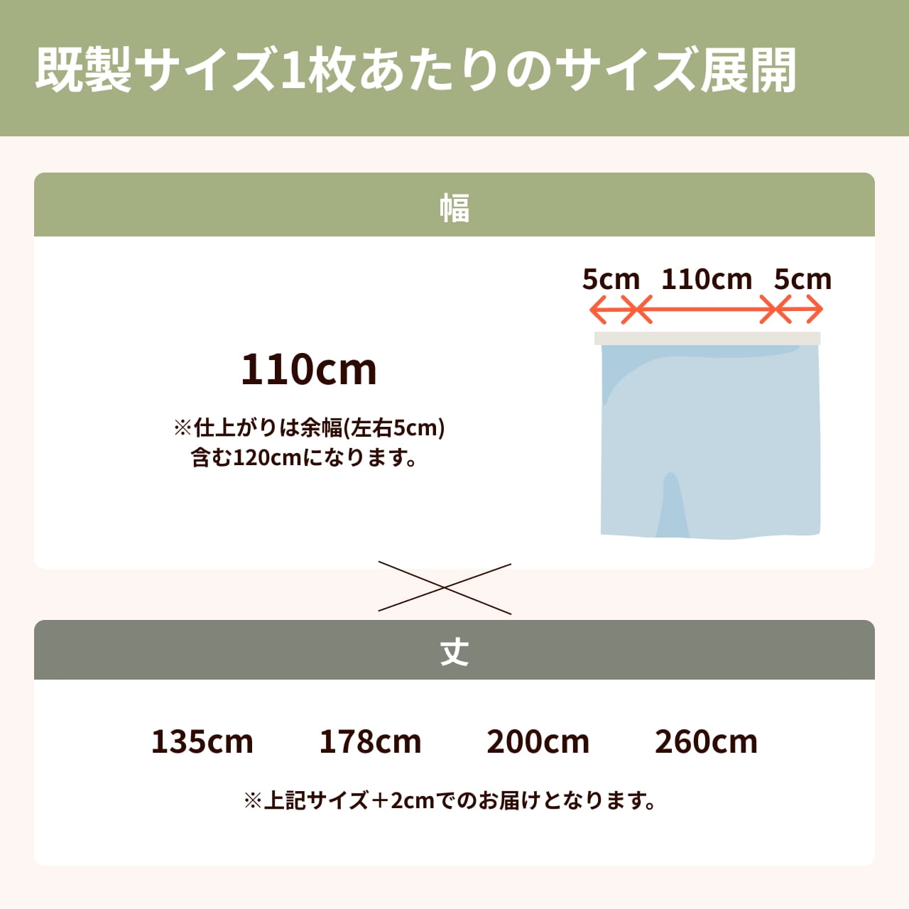 遮音カーテンコーズの既製サイズ展開