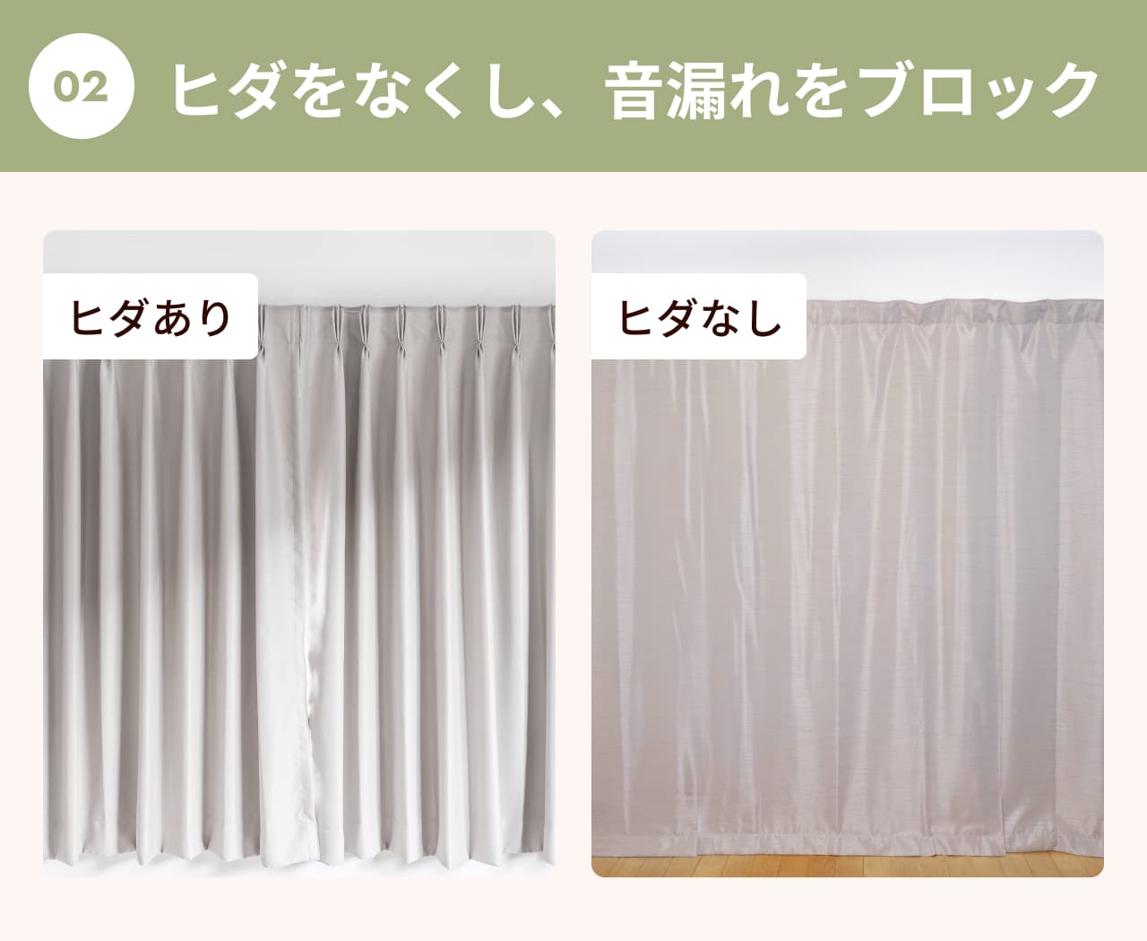 ヒダをなくして、隙間からの音漏れをブロック