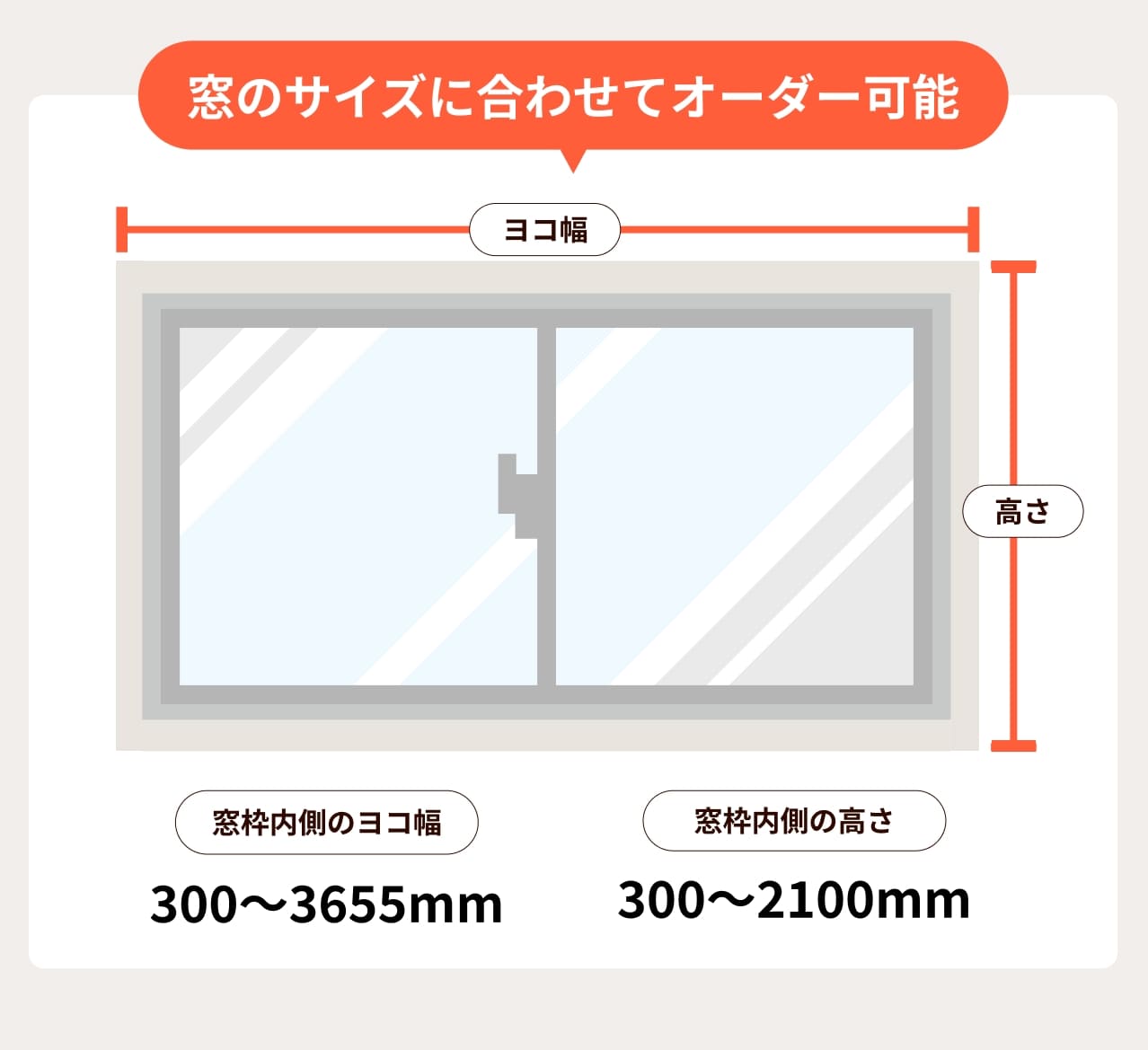 窓のサイズに合わせてオーダー可能