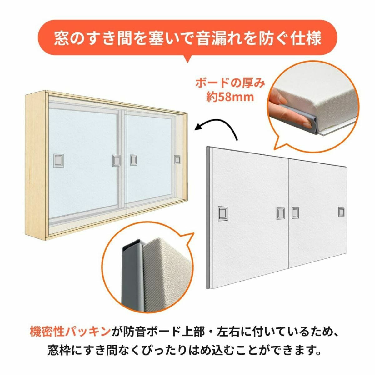 窓用ワンタッチ防音ボード 1枚タイプ 幅466-925mm 高さ456-905mm