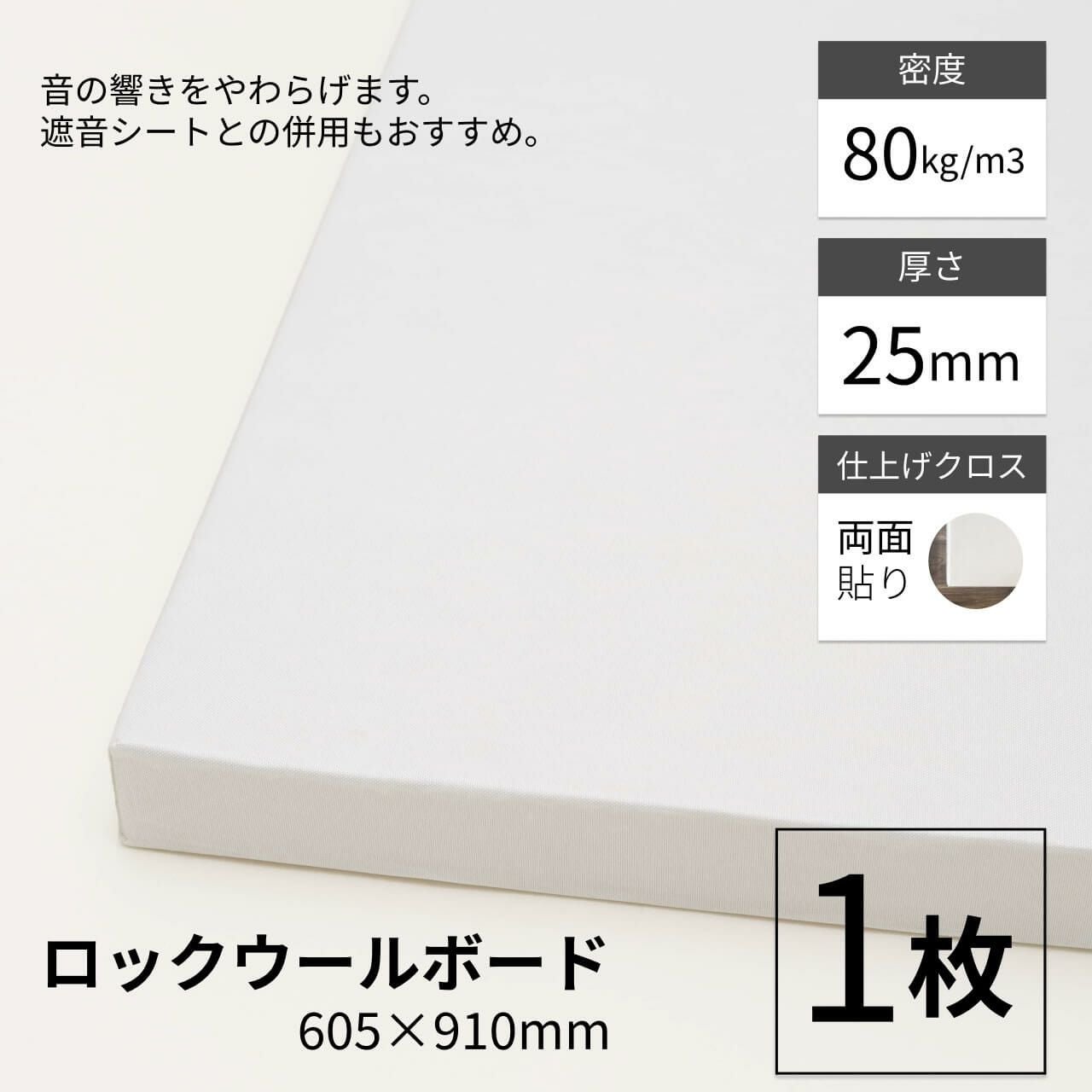 ロックウールボード 密度80kg/m3 両面クロス貼り 605×910mm 厚さ50mm 4