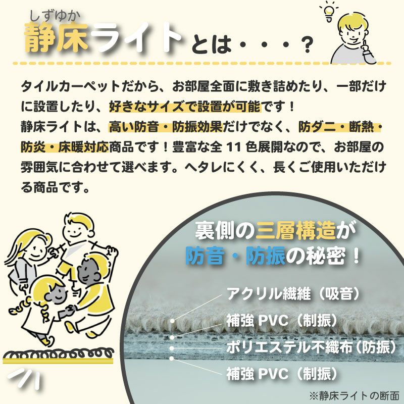 訳あり品】防音タイルカーペット 静床ライト 2枚セット | 防音専門ピア