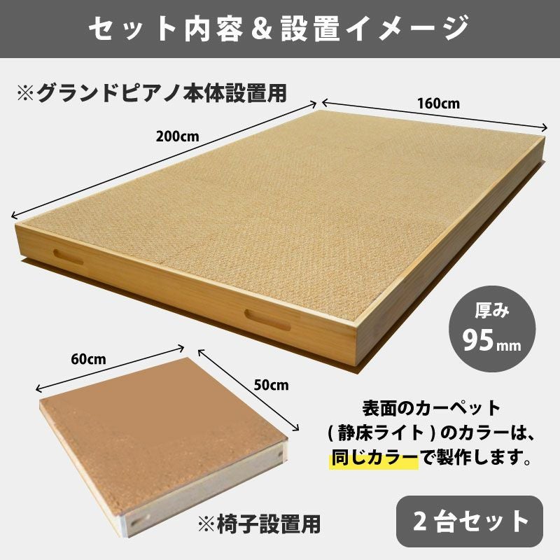 グランドピアノ用 床のしっかり防音セット 200cm×160cm&椅子用60cm