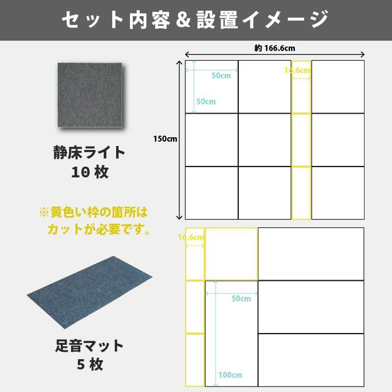 アップライトピアノ用 床のかんたん防音セット 約166cm×150cm (カット