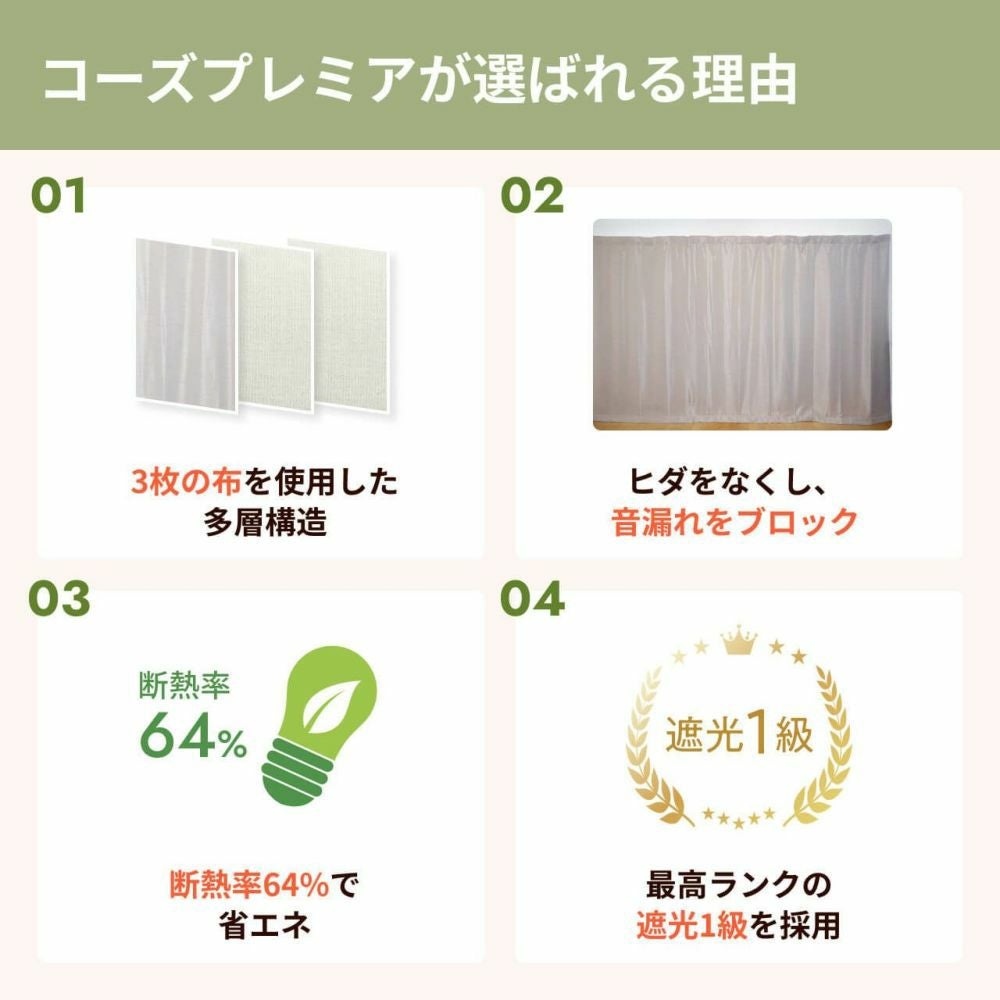 訳あり品】防音カーテン Otonagi (旧コーズプレミア) 幅110cm×丈200cm